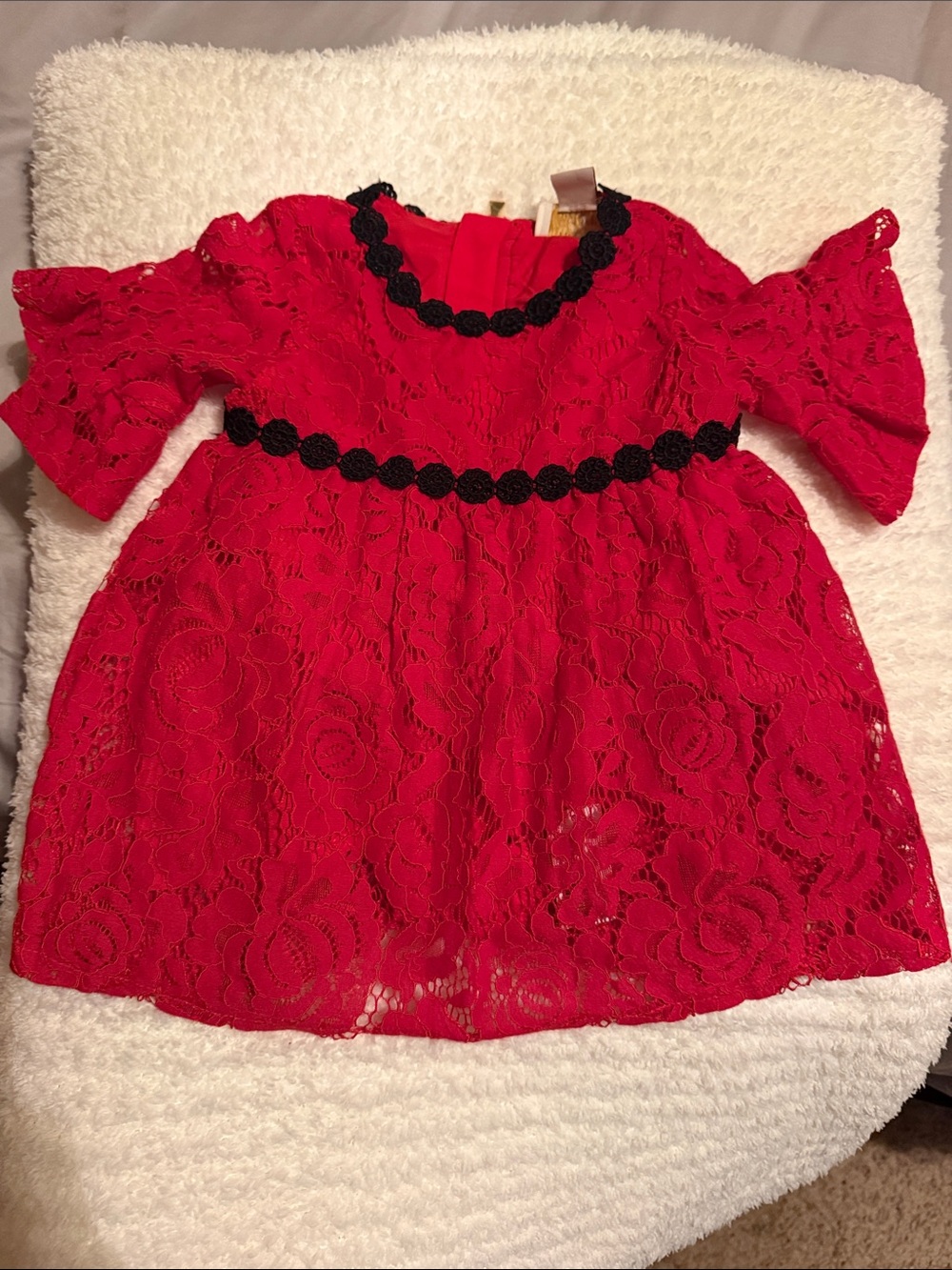 kate spade Red Lace Dress with Black Trim for Girls